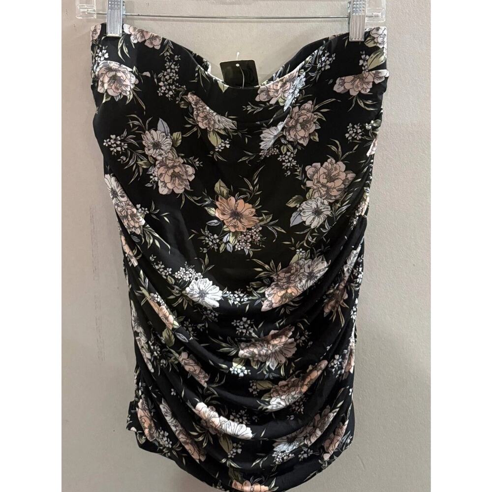 Torrid Shirred Jersey Knit Mini Skirt Women's 0 Black Floral Print High Waisted